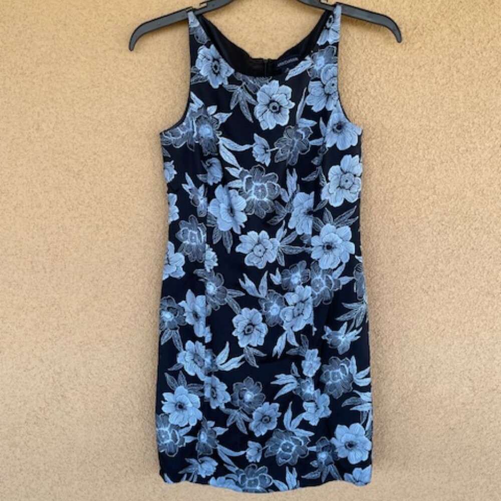 Ann Taylor silk floral dress- Navy and light blue- Size 8.